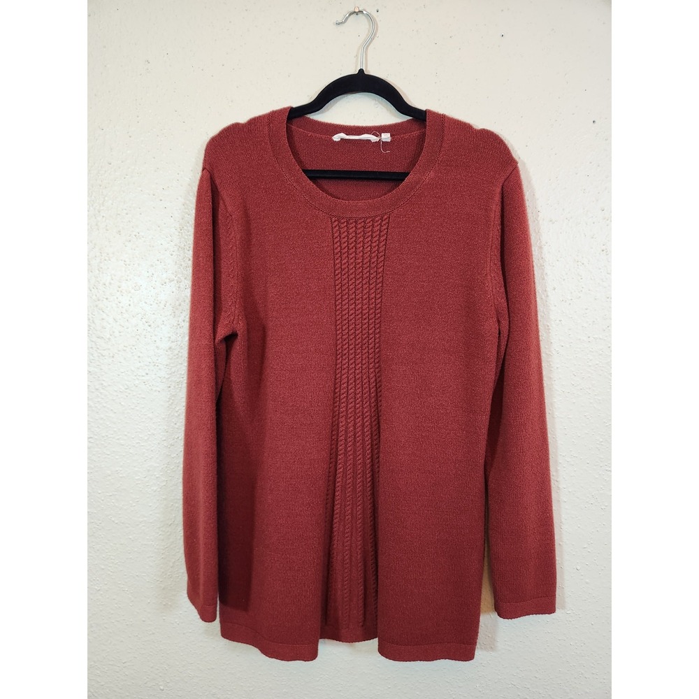 Soft Surroundings Womens Large Red Sweater Cable Knit Front Long Sleeve Pullover